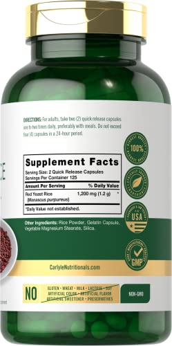 Foto 3 pulgar | Suplemento De Arroz De Levadura Roja Carlyle 1200 Mg 250 Cápsulas - Venta Internacional.