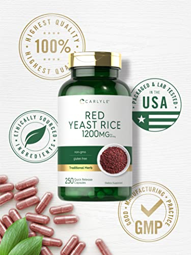 Foto 6 pulgar | Suplemento De Arroz De Levadura Roja Carlyle 1200 Mg 250 Cápsulas - Venta Internacional.