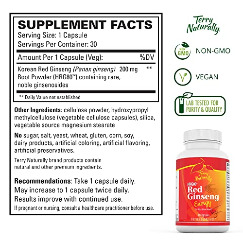 Foto 7 pulgar | Suplemento Terry Naturally Hrg80 Red Ginseng Energy 30 Cápsulas - Venta Internacional.