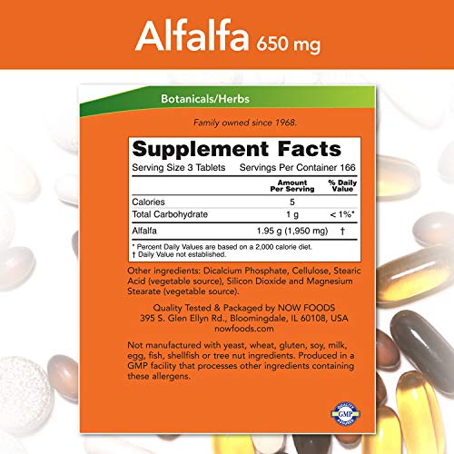 Foto 3 pulgar | Suplemento Now Alfalfa 650 mg Fuente de Vitamina K 500 Comprimidos - Venta Internacional