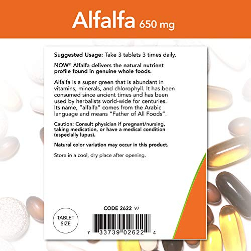 Foto 4 pulgar | Suplemento Now Alfalfa 650 mg Fuente de Vitamina K 500 Comprimidos - Venta Internacional