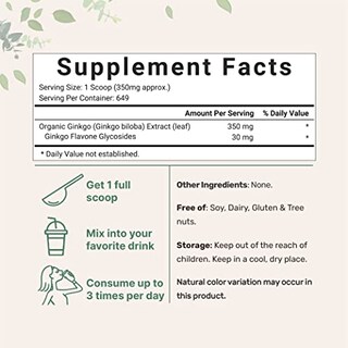 Foto 2 | Polvo de Ginkgo Biloba Orgánico en Microingredientes 240 ml - Venta Internacional