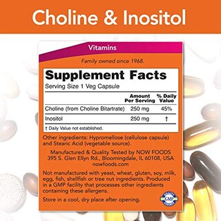 Foto 2 | Supplement Now Foods, Colina E Inositol 500 Mg, 100 Cápsulas - Venta Internacional