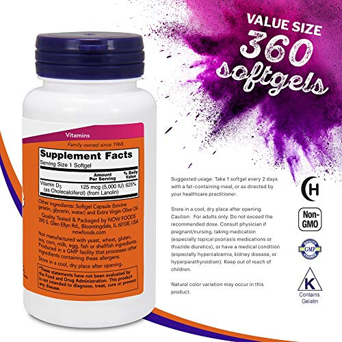 Foto 7 pulgar | Suplemento Now Foods Vitamina D3 5000 UI 360 Cápsulas Blandas - Venta Internacional