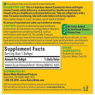 Foto 5 | Venta Internacional - Vitamina D3 Nature Made Extra Strength 5000 Ui 180 Cápsulas Blandas