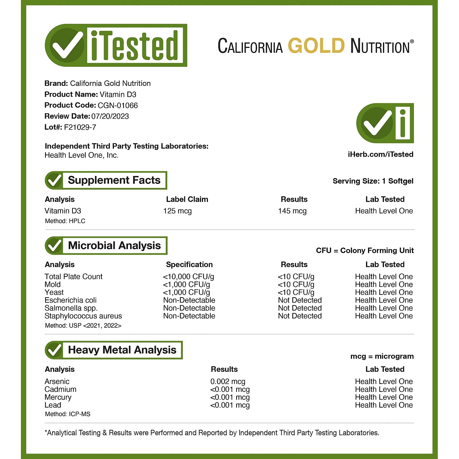 Foto 5 pulgar | Vitamina D3 California Gold Nutrition 125 Mcg (5000 Ui) - Venta Internacional