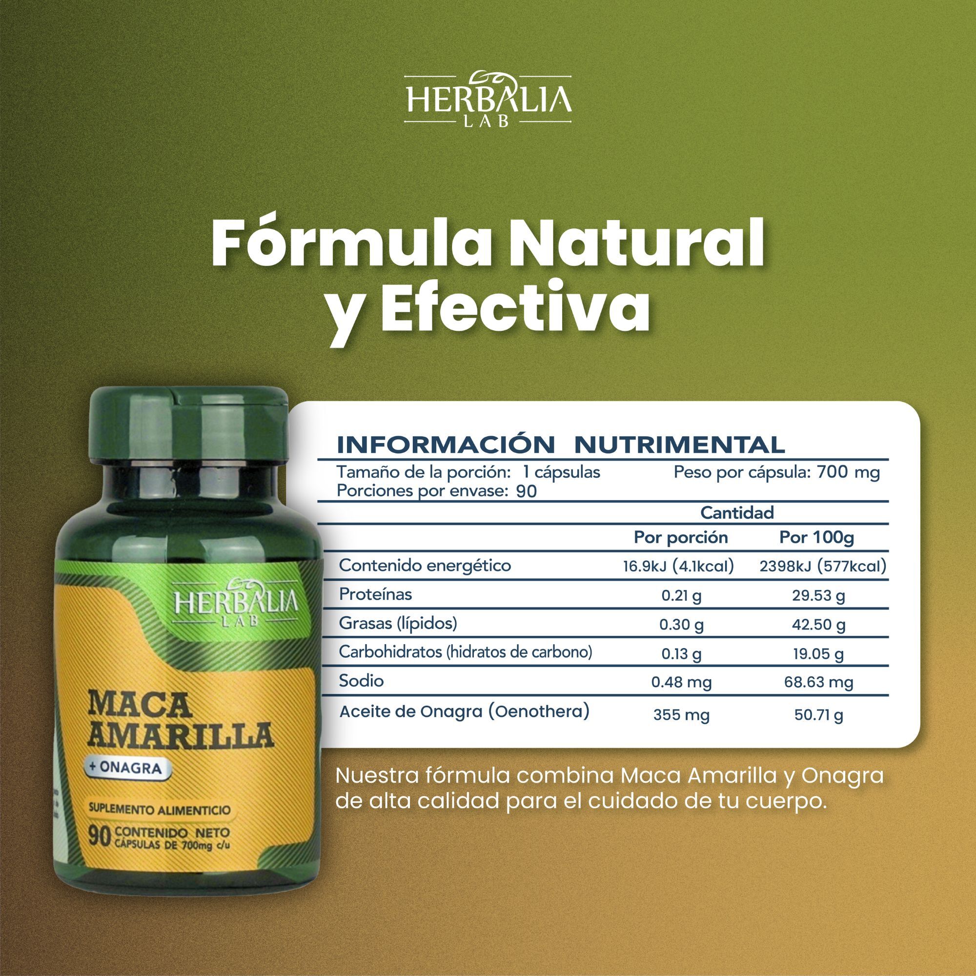 Foto 7 pulgar | Suplemento Alimenticio Maca Amarilla y Onagra de Herbalia Lab