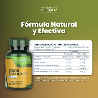 Foto 6 | Suplemento Alimenticio Maca Amarilla y Onagra de Herbalia Lab