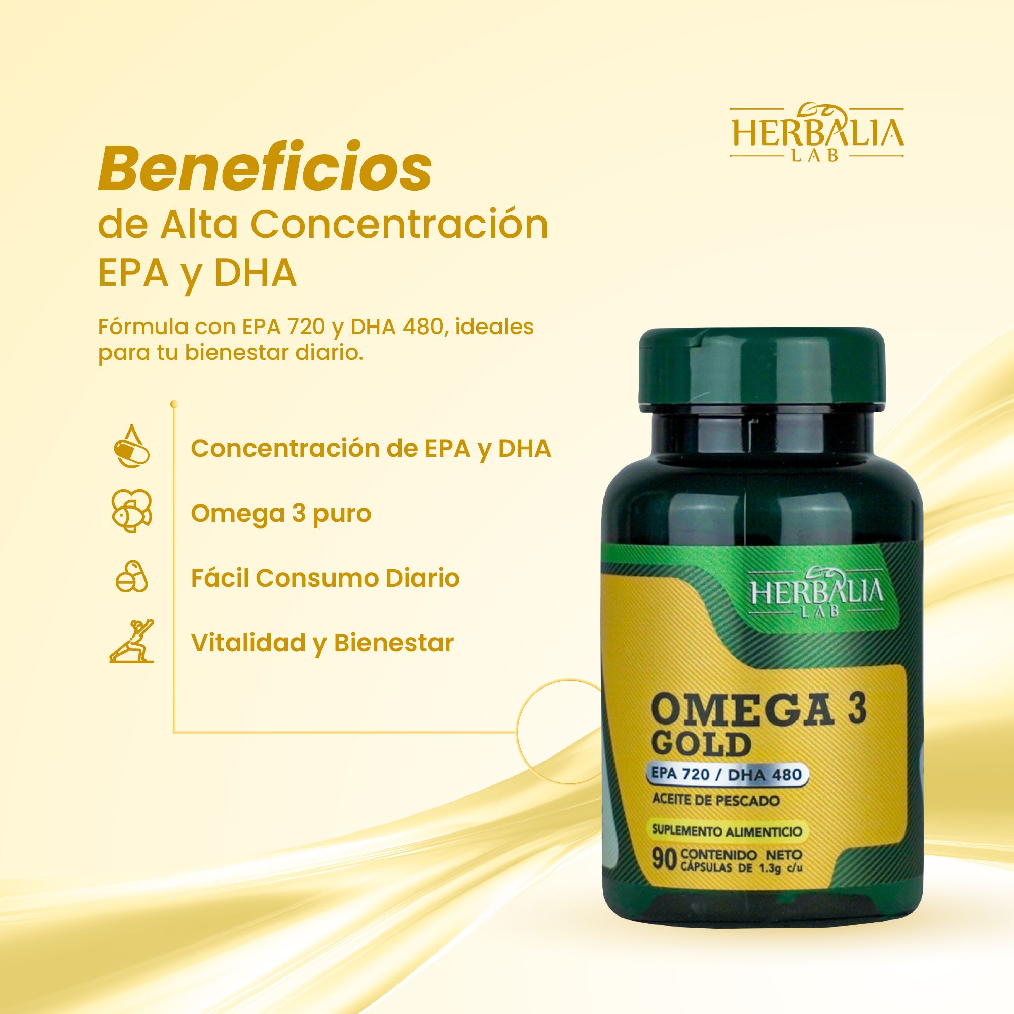 Foto 4 pulgar | Omega 3 Gold de Alta Potencia EPA 180 DHA 120 de Herbalia Lab