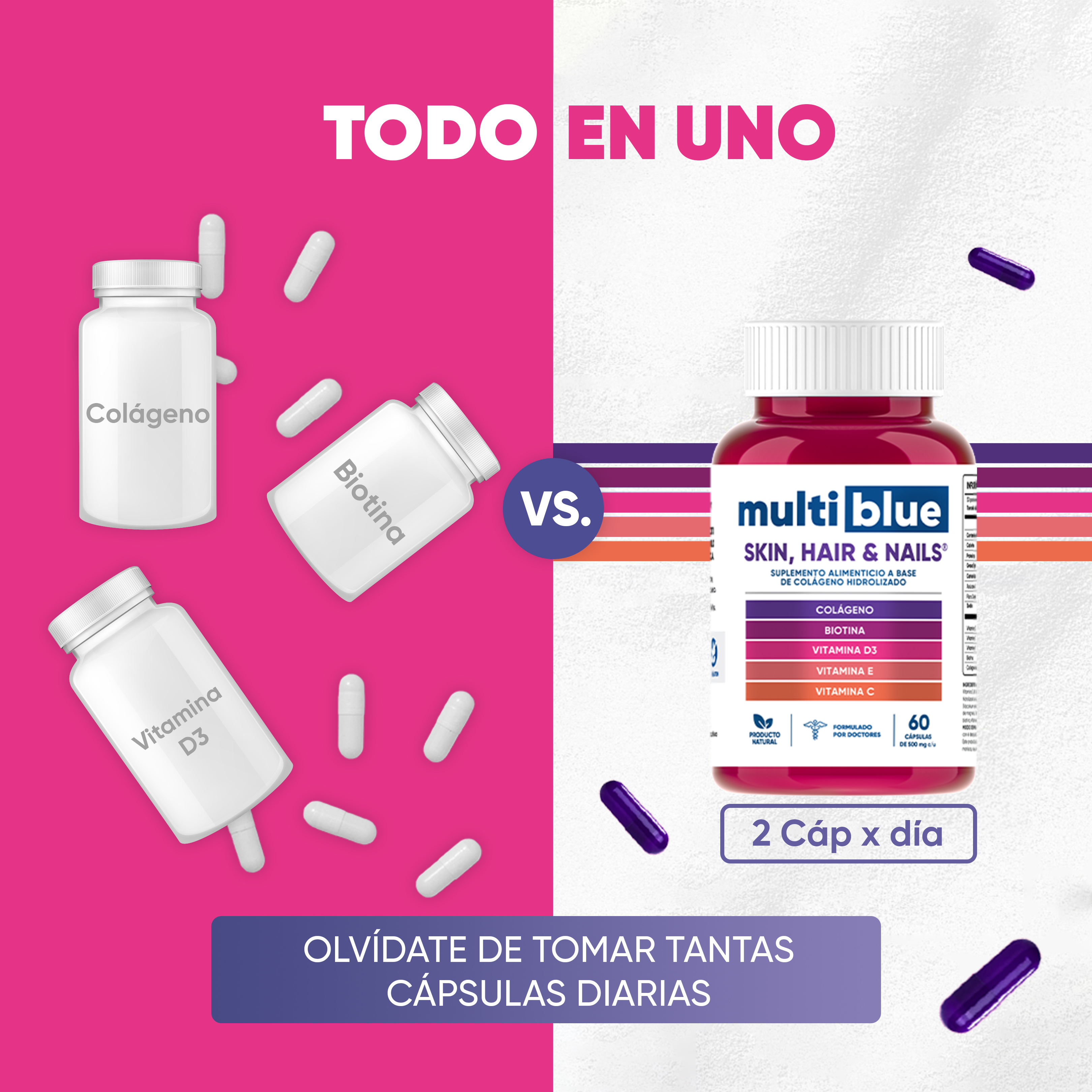 Foto 6 pulgar | Cápsulas con Colágeno Y Biotina MultiBlue - 60 Unidades