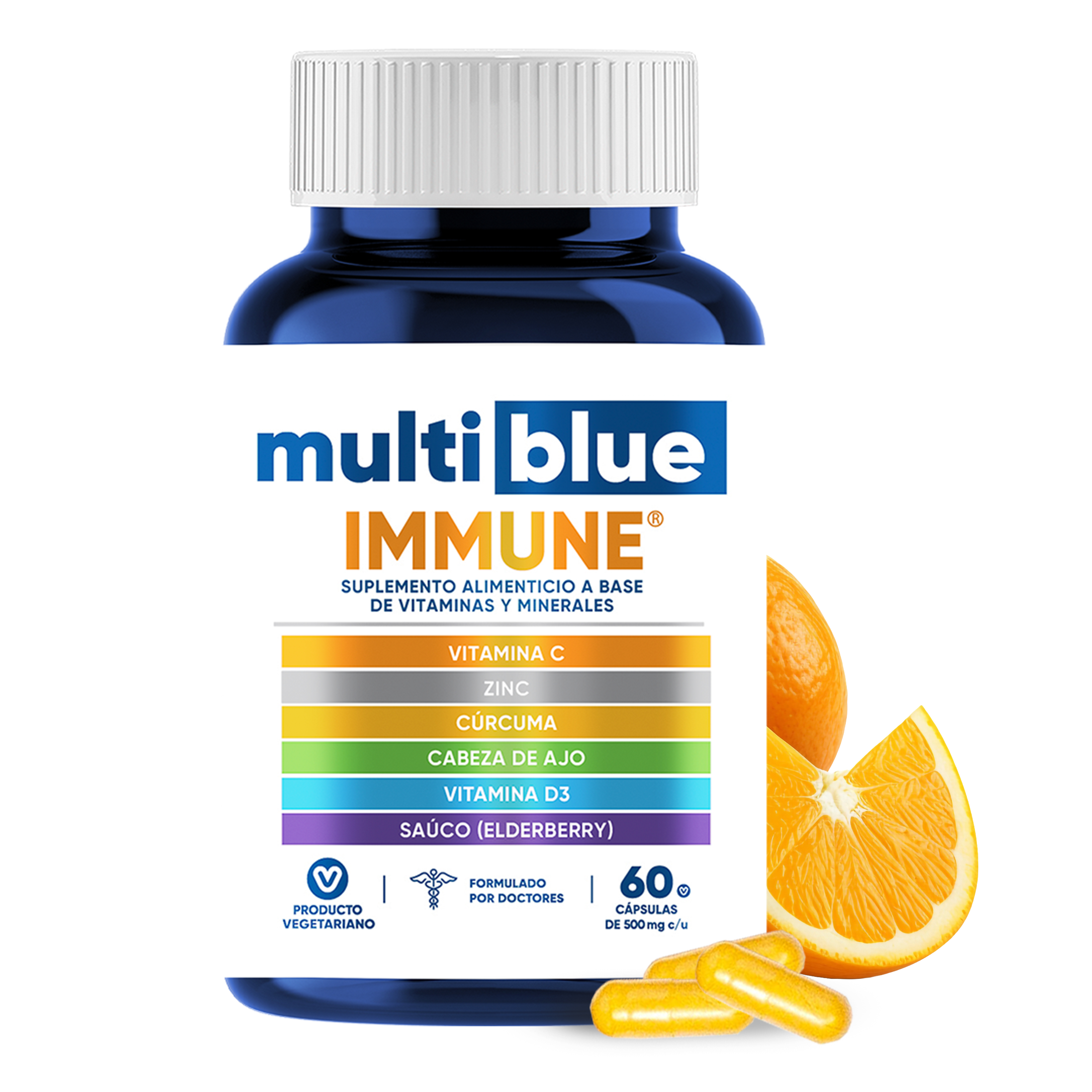 Foto 2 pulgar | Suplemento MultiBlue con Vitamina C Zinc Y Cúrcuma - 60 Cápsulas