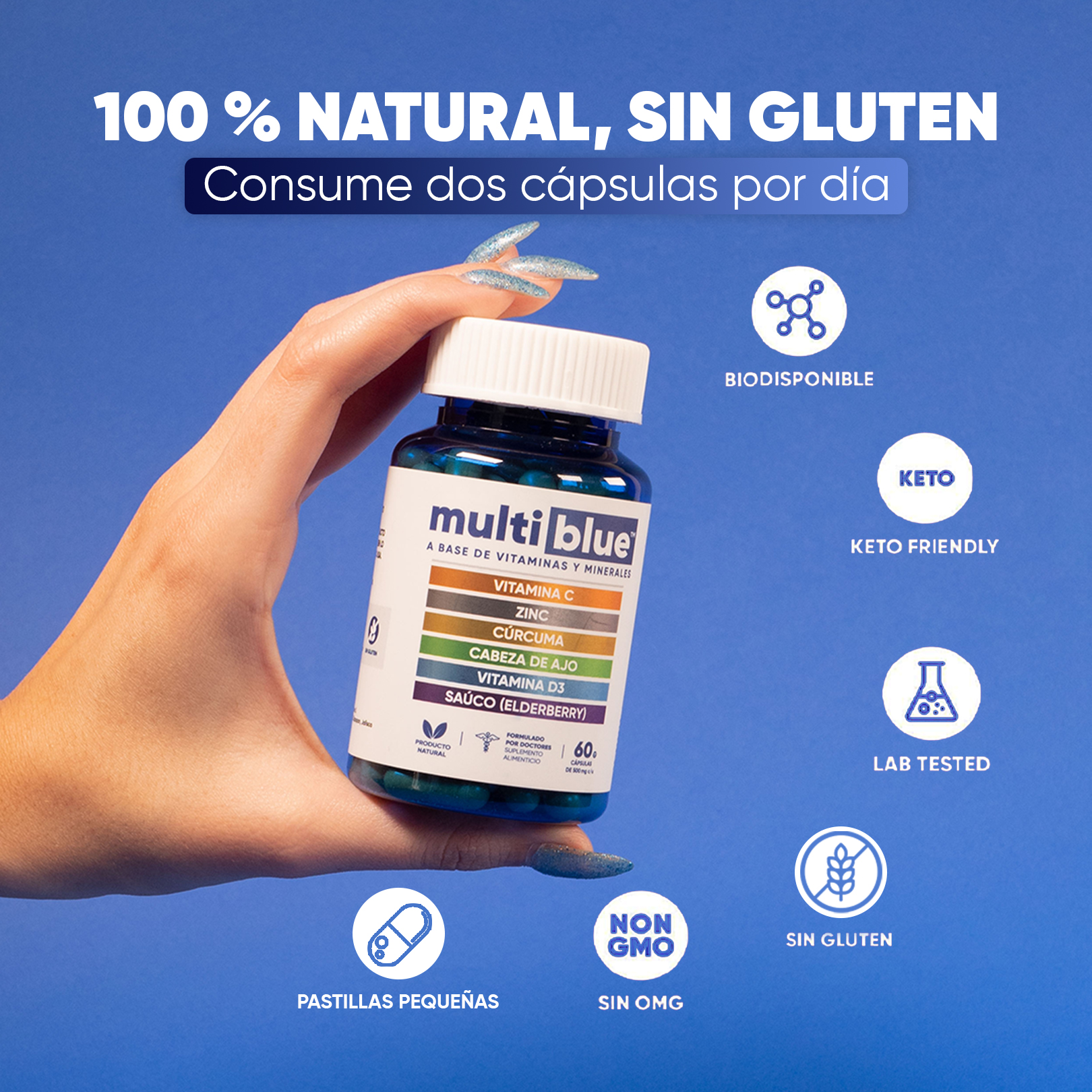 Foto 5 pulgar | Suplemento MultiBlue con Vitamina C Zinc Y Cúrcuma - 60 Cápsulas