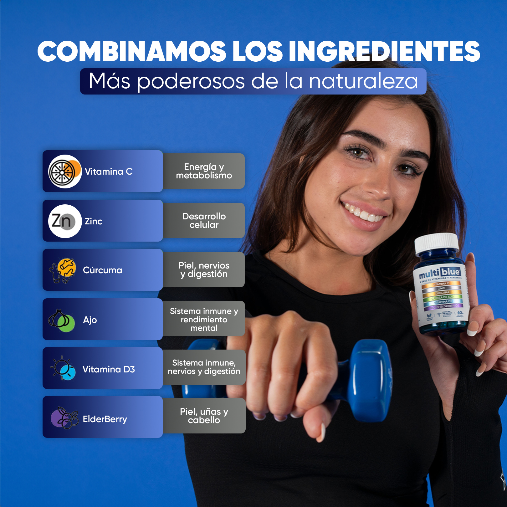 Foto 7 pulgar | Suplemento MultiBlue con Vitamina C Zinc Y Cúrcuma - 60 Cápsulas