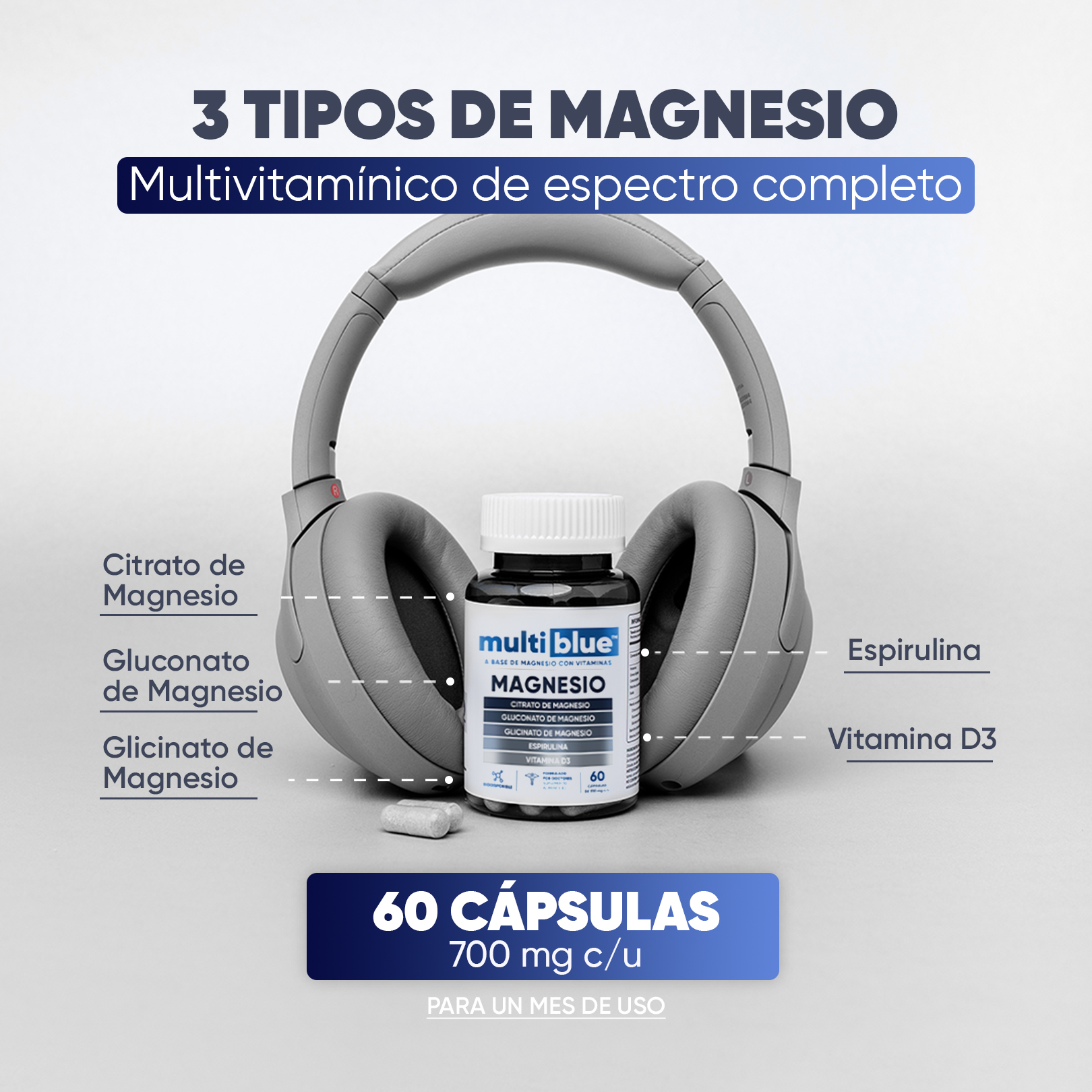 Foto 3 pulgar | Suplemento Multiblue Magnesio de 60 Cápsulas