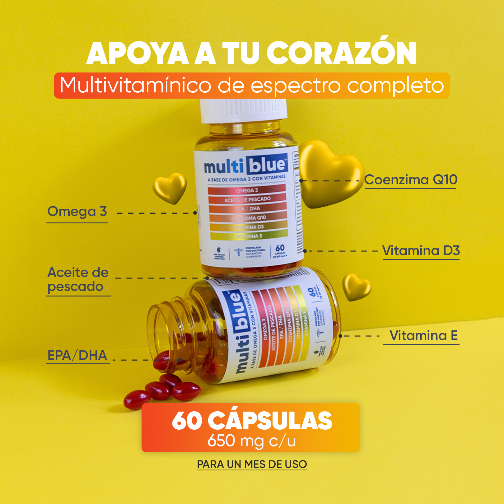 Foto 3 pulgar | Suplemento Multiblue Omega 3 de 60 Cápsulas
