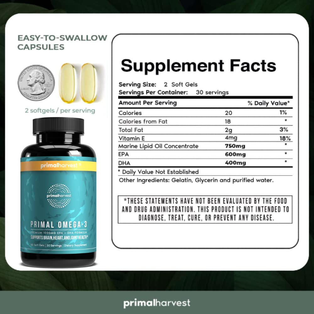 Foto 3 pulgar | Suplementos De Aceite De Pescado Omega 3 De Primal Harvest, 1000 Mg, 30 Porciones - Venta Internacional.