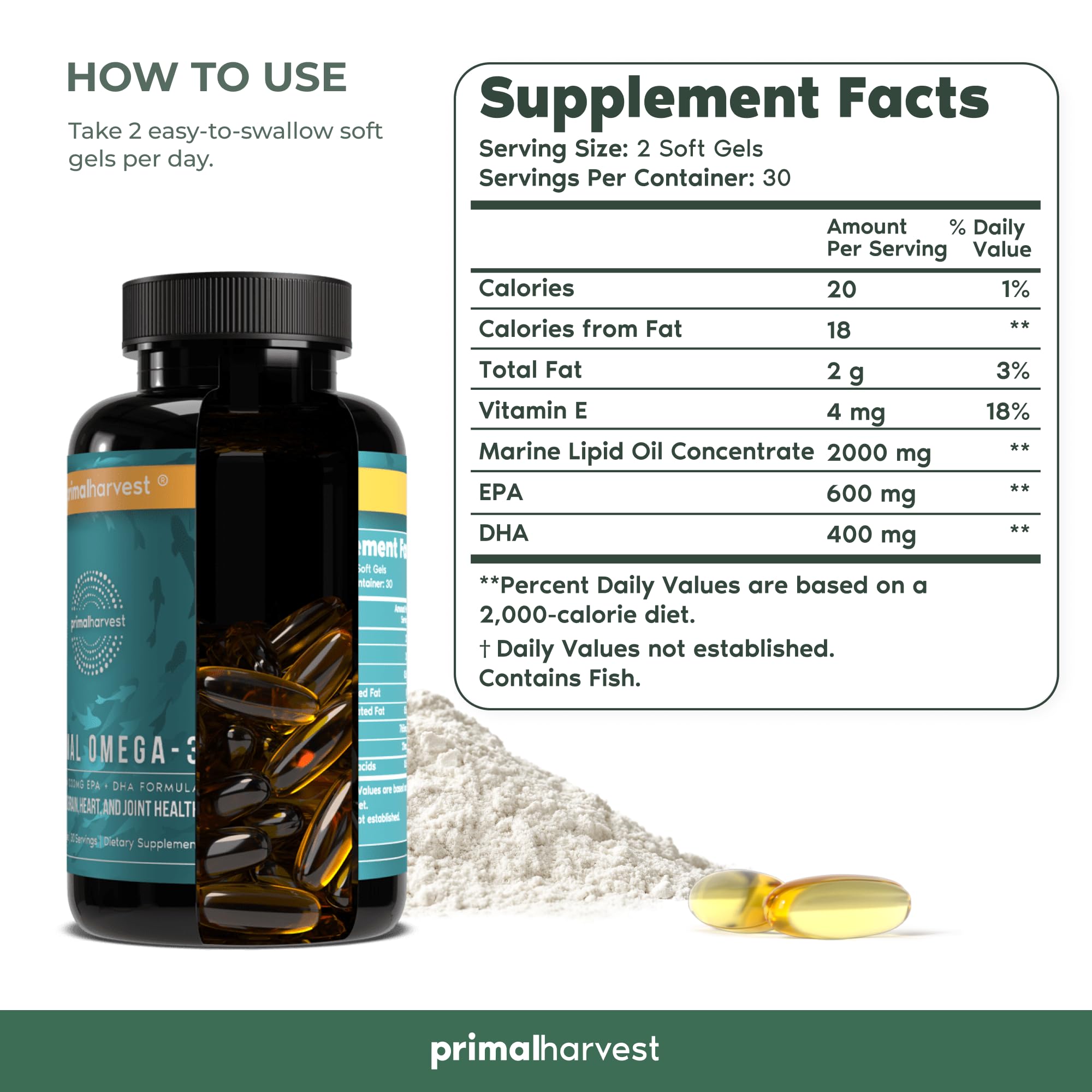 Foto 4 pulgar | Suplementos De Aceite De Pescado Omega 3 De Primal Harvest, 1000 Mg, 30 Porciones - Venta Internacional.