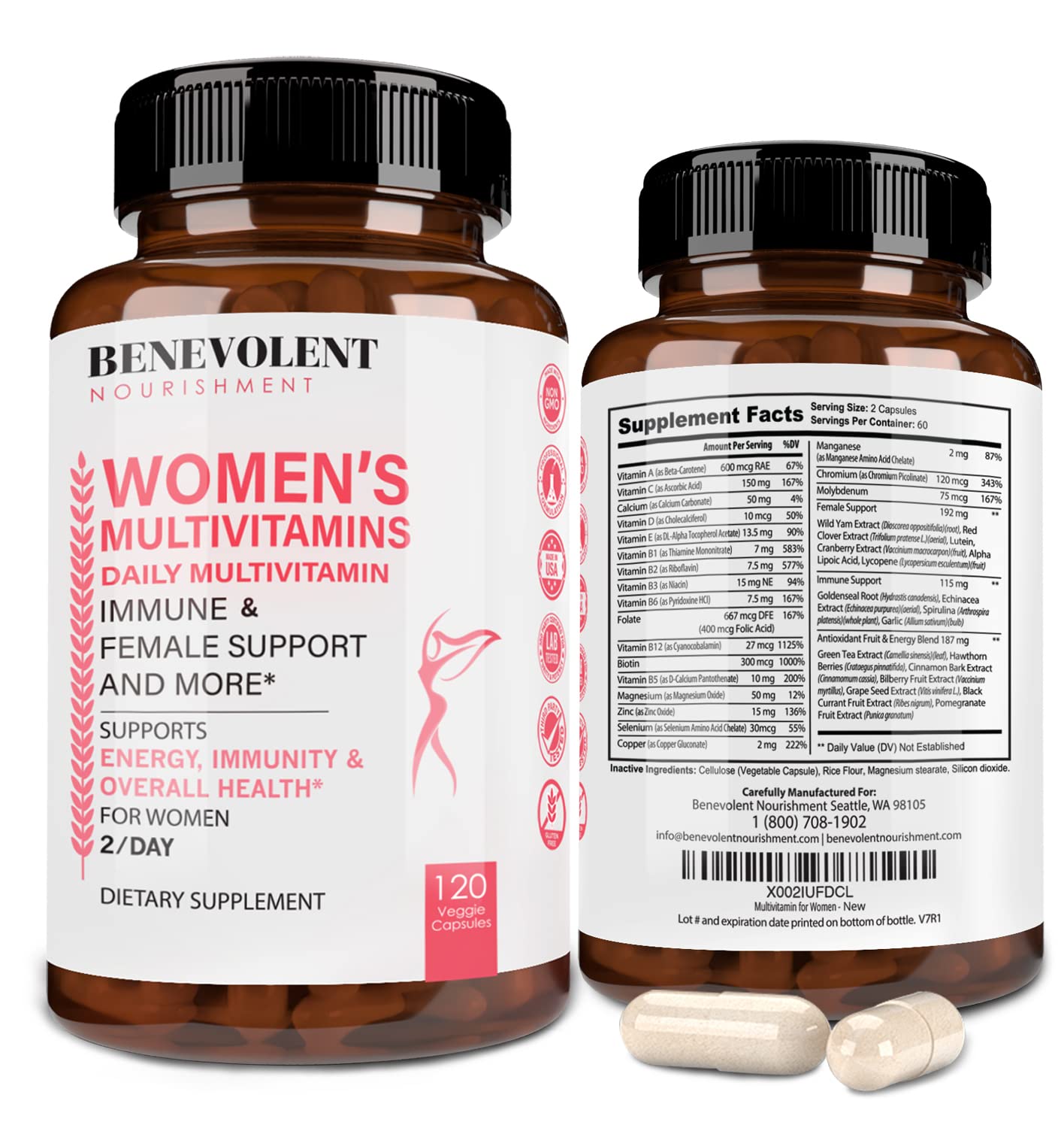 Suplemento Multivitamínico Benevolent Nourishment Women 120 Cápsulas - Venta Internacional.