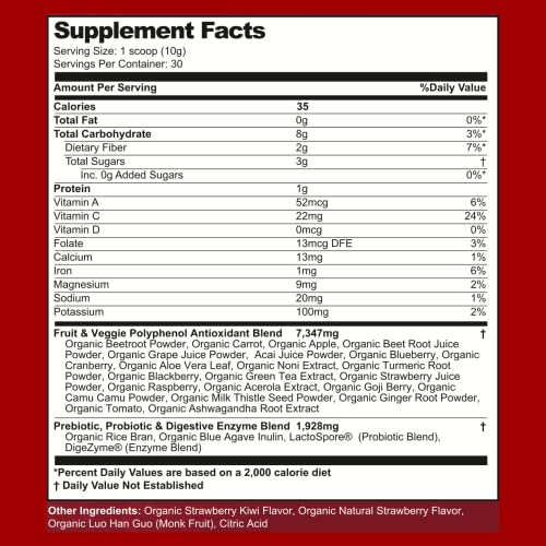 Foto 6 pulgar | Suplemento Feel Great 365 Organic Superfood Reds En Polvo - Venta Internacional.