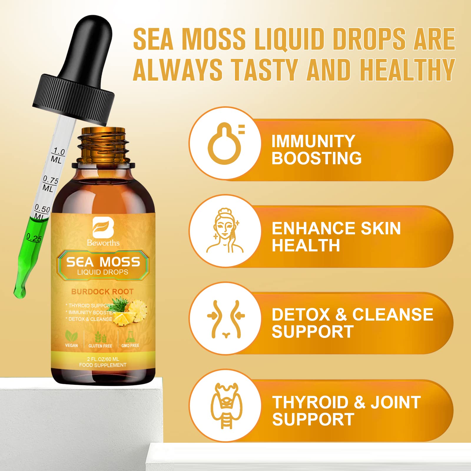 Foto 3 pulgar | Sea Moss Liquid Drops B Beworths Organic Con Raíz De Bardana - Venta Internacional.