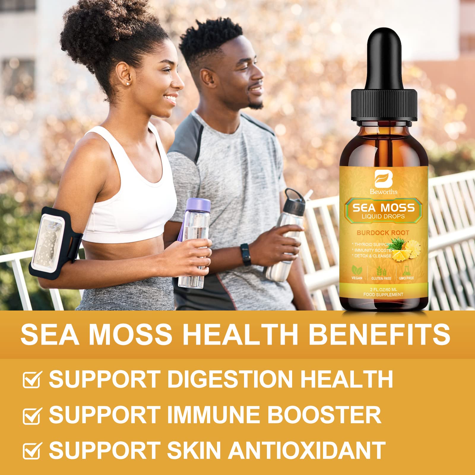 Foto 5 pulgar | Sea Moss Liquid Drops B Beworths Organic Con Raíz De Bardana - Venta Internacional.