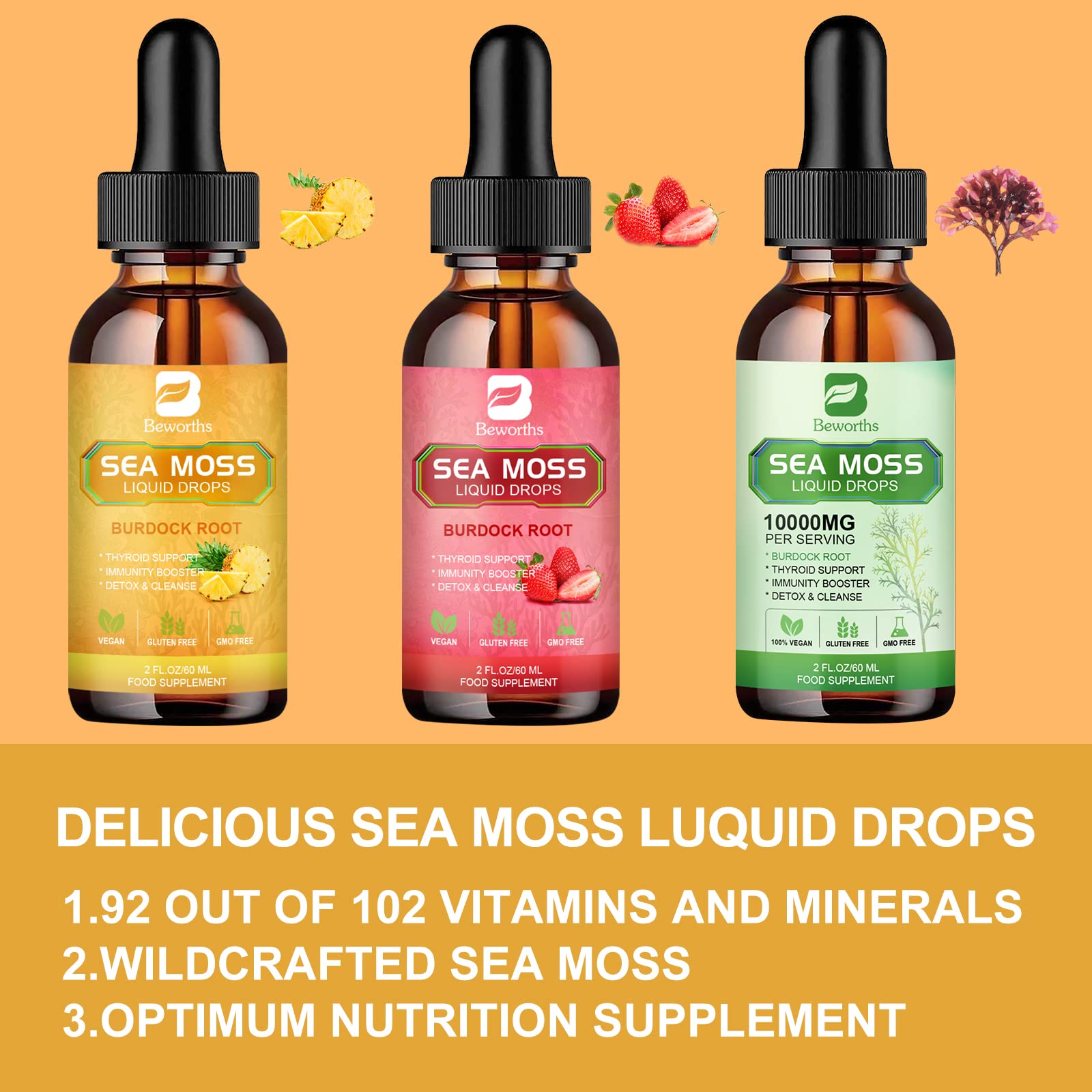 Foto 7 pulgar | Sea Moss Liquid Drops B Beworths Organic Con Raíz De Bardana - Venta Internacional.