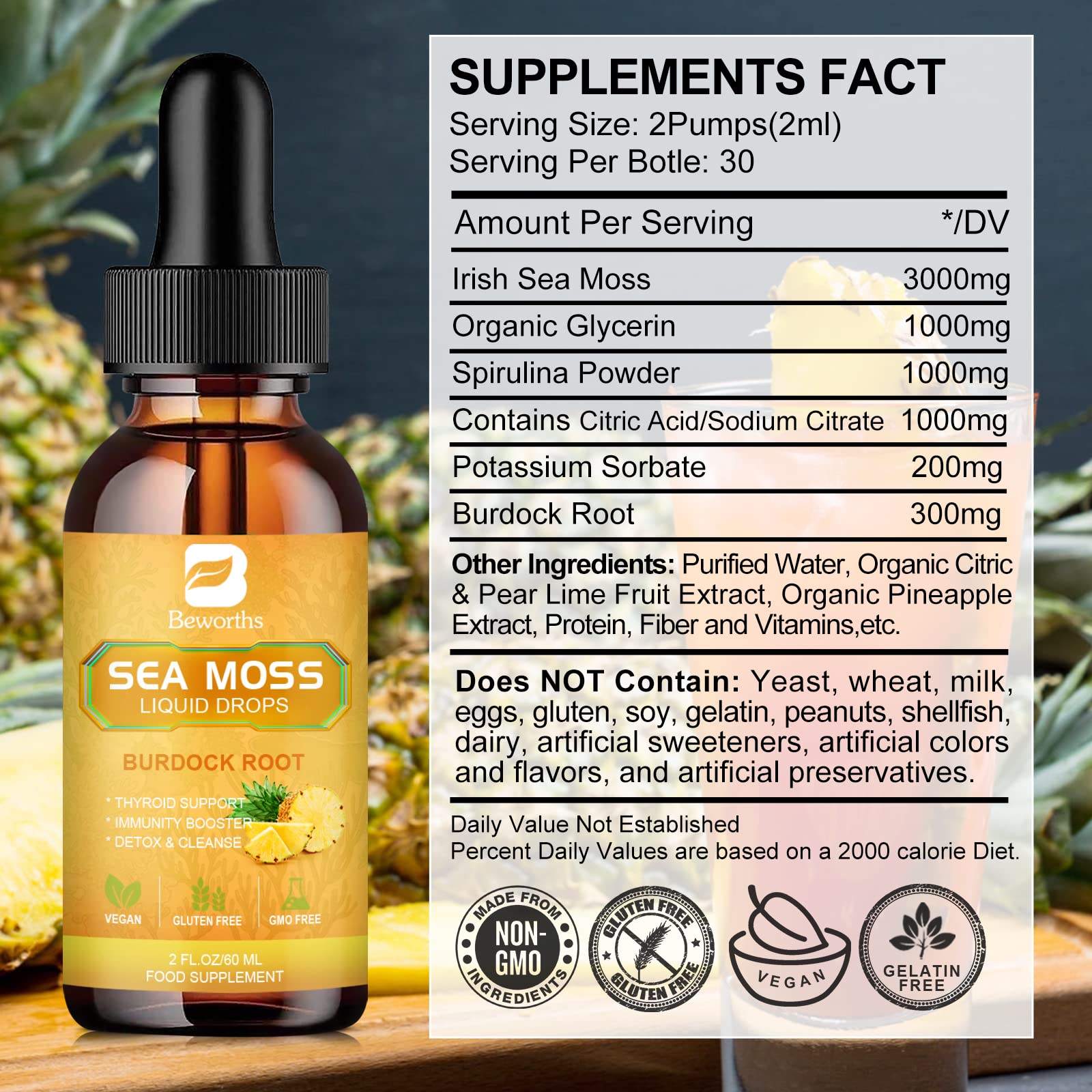 Foto 7 | Sea Moss Liquid Drops B Beworths Organic Con Raíz De Bardana - Venta Internacional.
