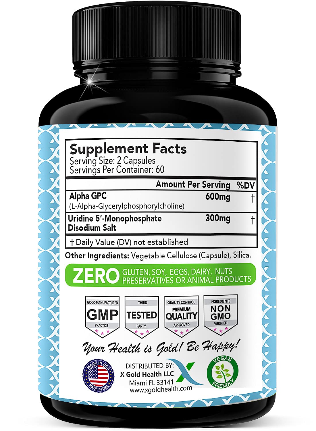 Foto 3 pulgar | Suplemento X Gold Health Alpha Gpc Colina 600 Mg + Uridina 3 - Venta Internacional.