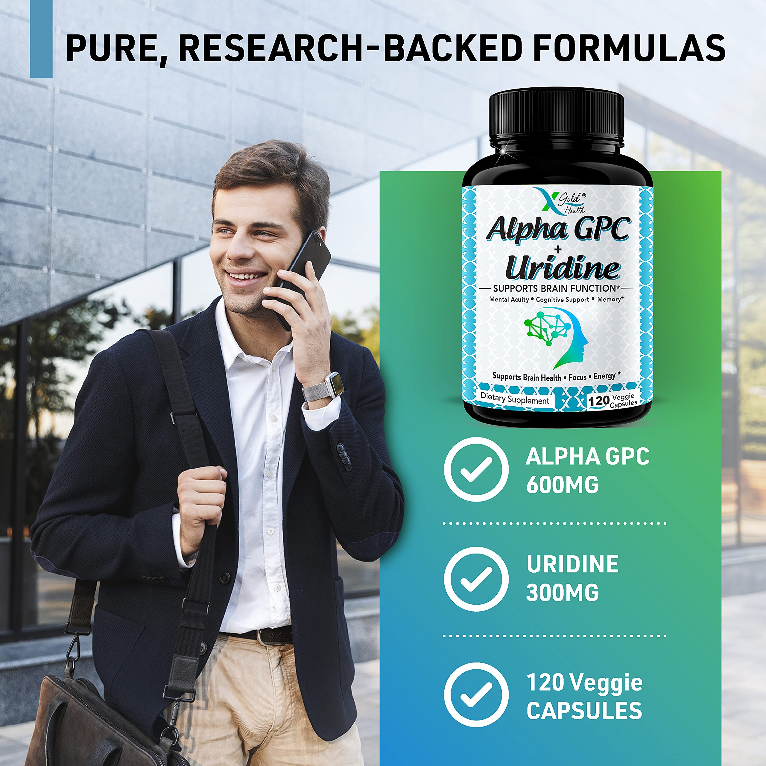Foto 6 pulgar | Suplemento X Gold Health Alpha Gpc Colina 600 Mg + Uridina 3 - Venta Internacional.
