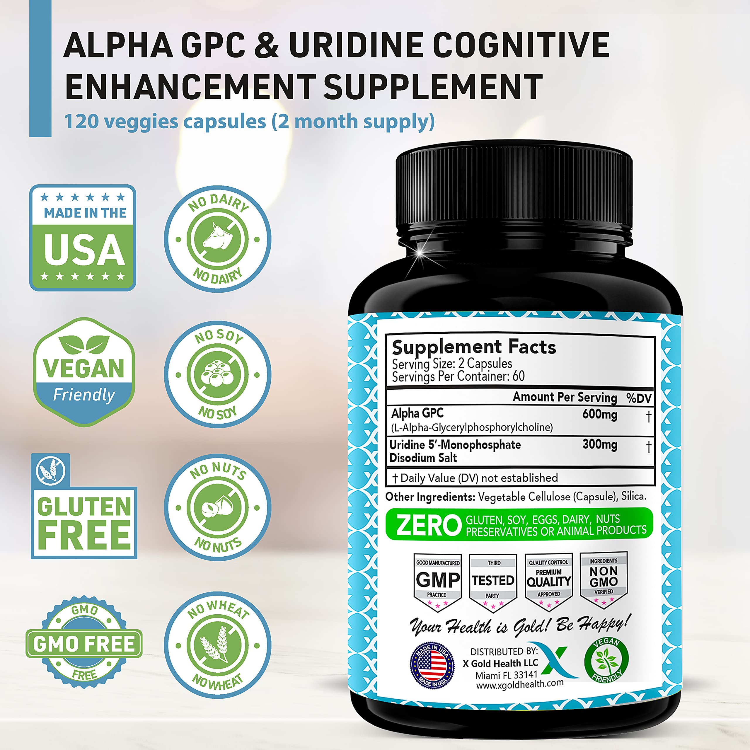 Foto 7 pulgar | Suplemento X Gold Health Alpha Gpc Colina 600 Mg + Uridina 3 - Venta Internacional.