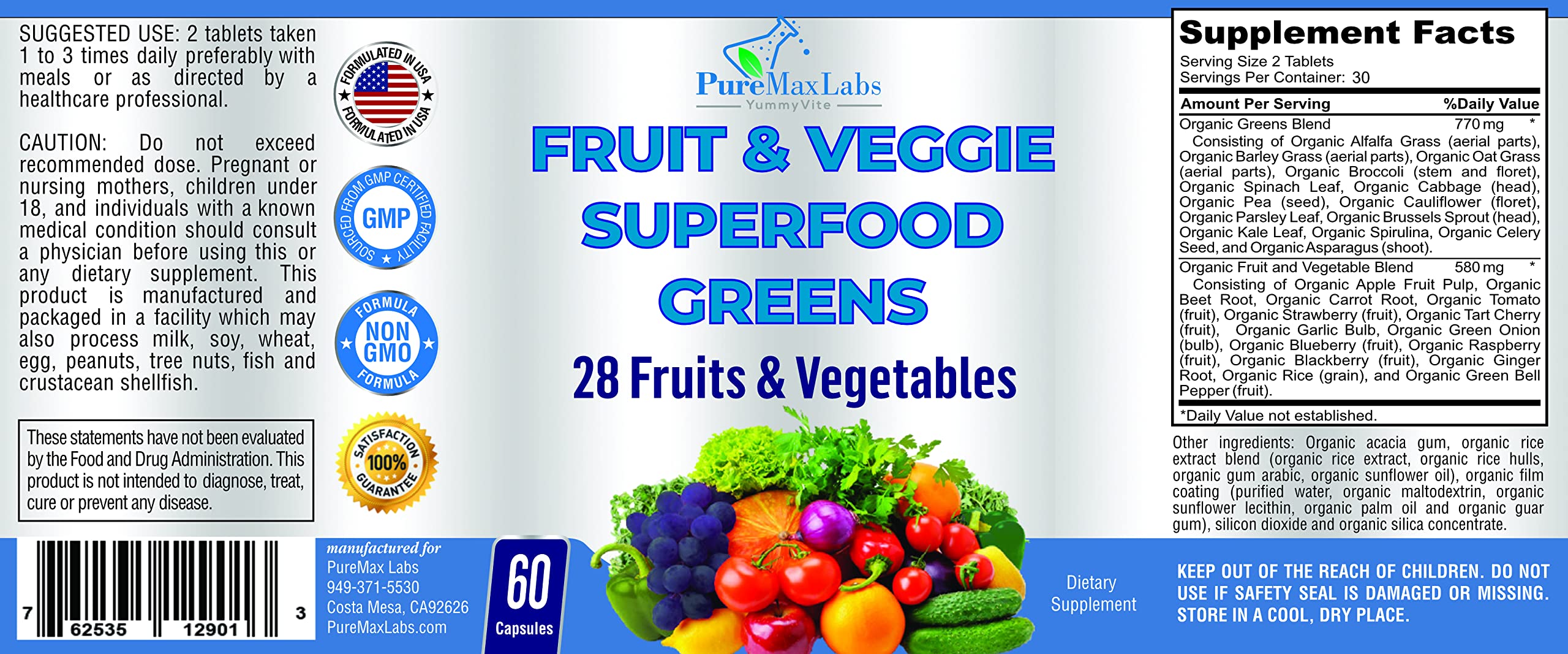 Foto 7 pulgar | Complemente Las Verduras Superalimentarias De Frutas Y Verduras De Puremax Labs - Venta Internacional.