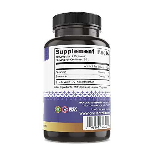 Foto 3 pulgar | Suplemento Ancient Bliss Quercetina 1000 Mg Con Bromelina 200 Mg - Venta Internacional.