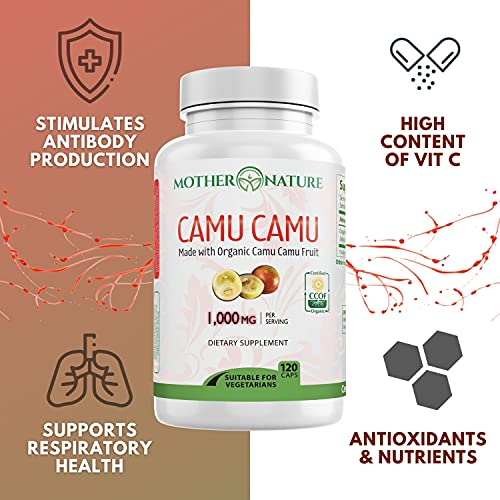 Foto 4 pulgar | Suplementos Mother Nature Organics Camu Berry 120 Cápsulas - Venta Internacional.