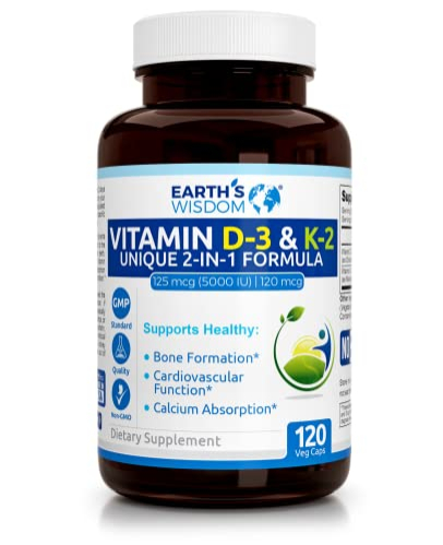 Foto 2 pulgar | Suplemento Earth's Wisdom De Vitamina D3 5000 Ui Con K2 Mk7 120 C - Venta Internacional.