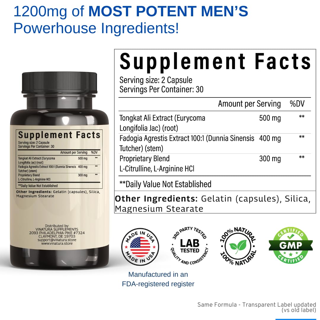 Foto 2 | Suplemento Vinatura Tongkat Ali Y Fadogia Agrestis 1200 Mg - Venta Internacional.
