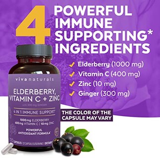 Foto 2 | Complementa La Baya Del Saúco, La Vitamina C, El Zinc Y El Jengibre De Viva Naturals - Venta Internacional.