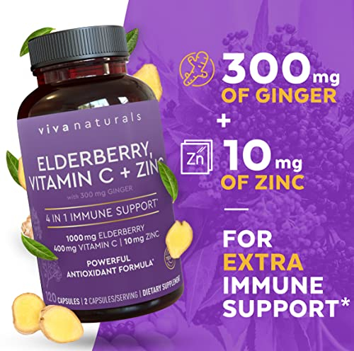 Foto 7 pulgar | Complementa La Baya Del Saúco, La Vitamina C, El Zinc Y El Jengibre De Viva Naturals - Venta Internacional.