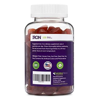Foto 3 | Multivitamínico Masticable Iron Gummies Herbatech Para Adultos Y Niños - Venta Internacional.