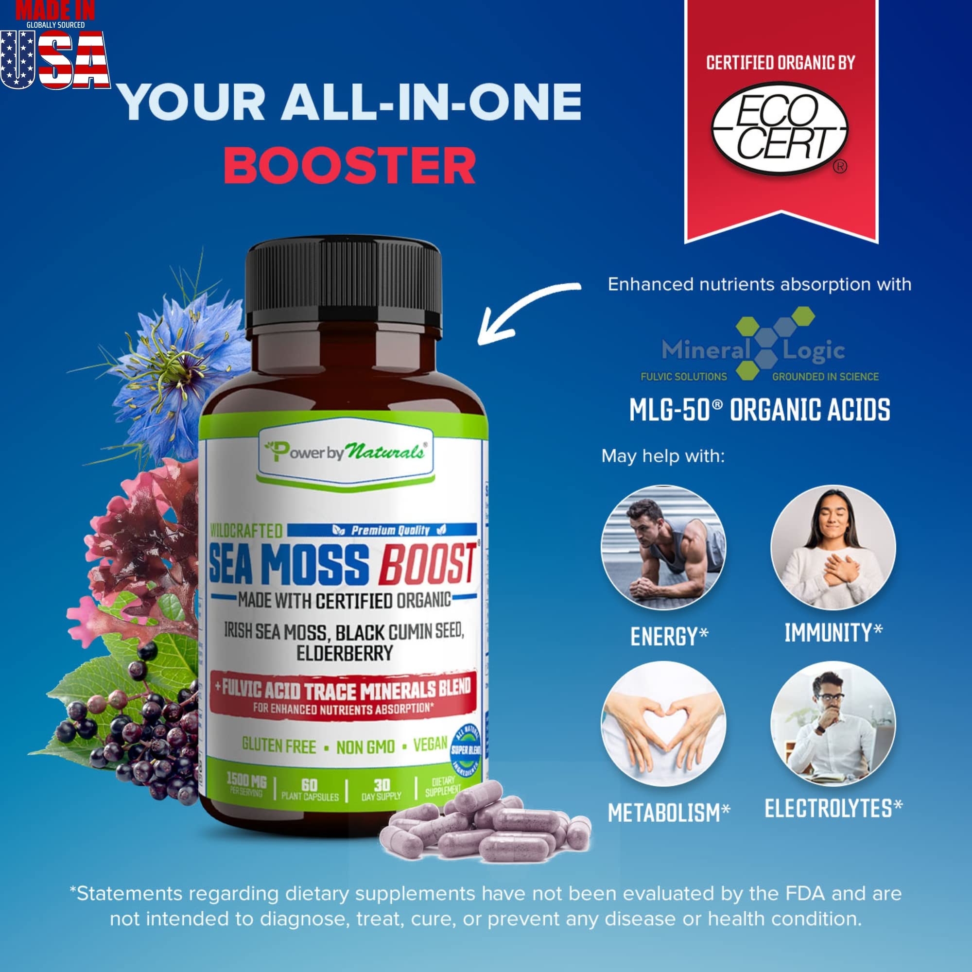 Foto 3 pulgar | Cápsulas Orgánicas Supplement Power By Naturals Sea Moss - Venta Internacional.