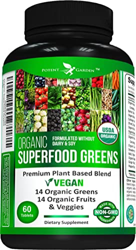 Foto 2 pulgar | Suplemento Potent Garden Organic Superfood Greens, 60 Comprimidos - Venta Internacional.