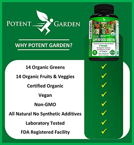 Foto 6 pulgar | Suplemento Potent Garden Organic Superfood Greens, 60 Comprimidos - Venta Internacional.