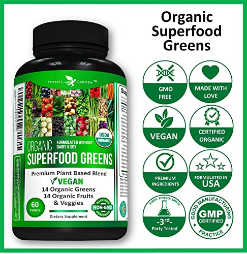 Foto 7 pulgar | Suplemento Potent Garden Organic Superfood Greens, 60 Comprimidos - Venta Internacional.