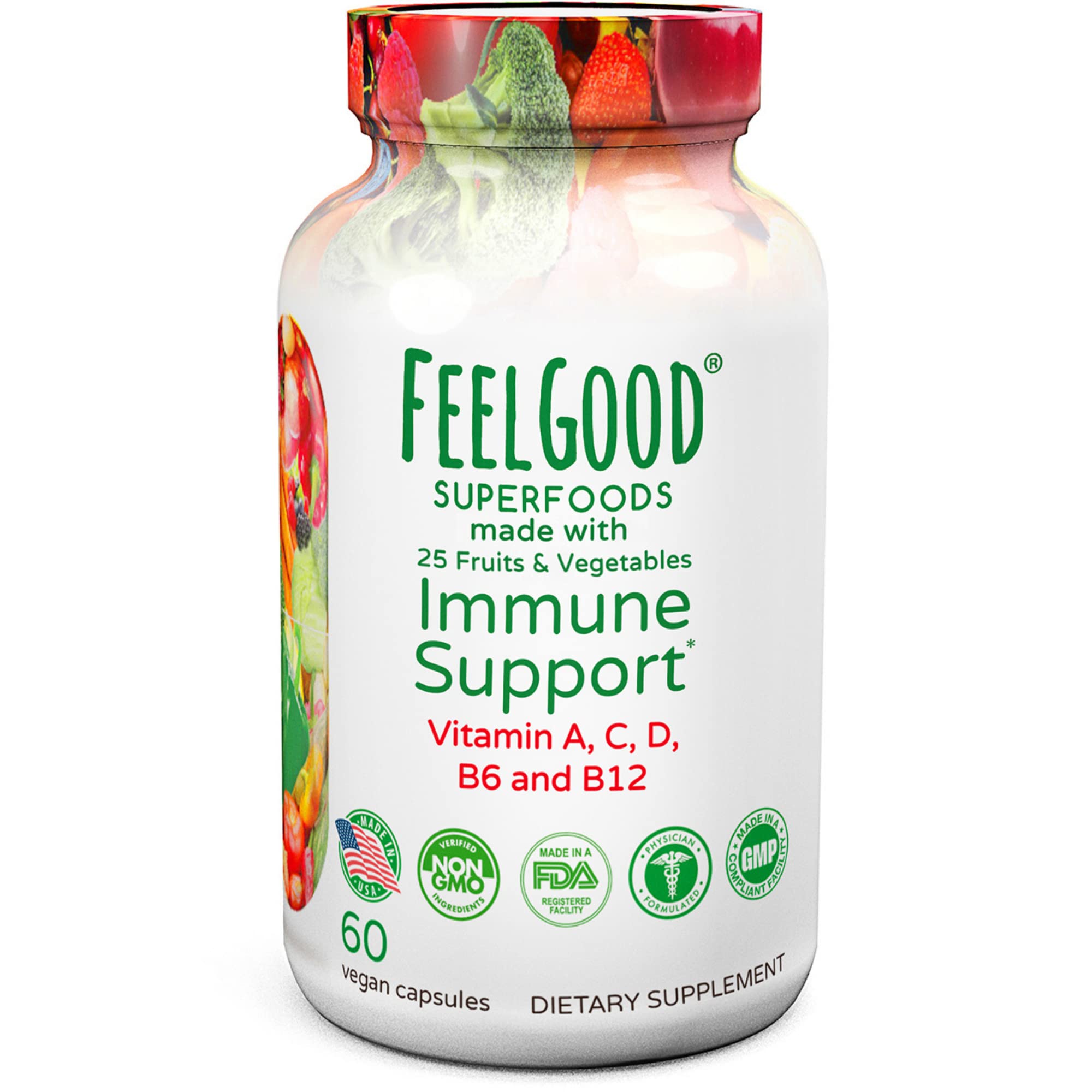 Foto 2 pulgar | Suplemento Feelgood Superfoods Immune Support 60 Cápsulas - Venta Internacional.