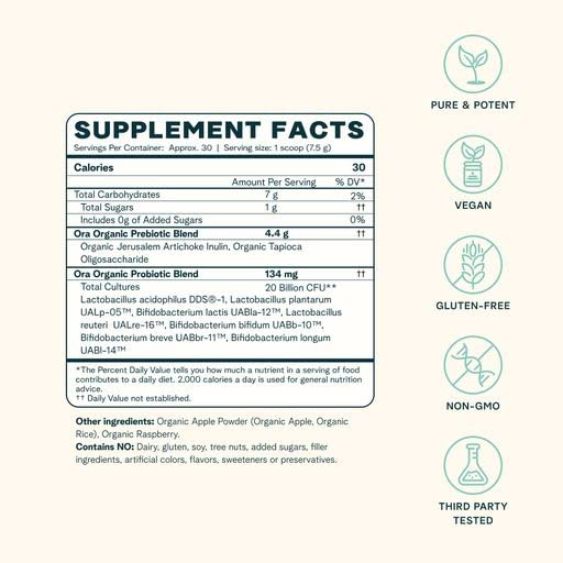 Foto 3 pulgar | Polvo Prebiótico Y Probiótico Orgánico Supplement Ora 30 Servi - Venta Internacional.