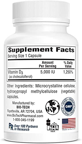 Foto 4 pulgar | Suplemento Bio-tech Pharmacal De Vitamina D3 5000 Ui 250 Cápsulas - Venta Internacional.