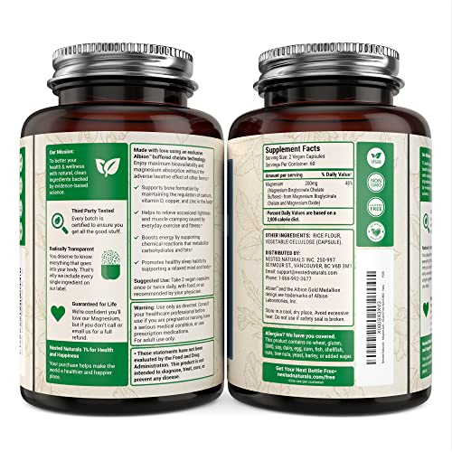 Foto 3 pulgar | Suplemento Nested Naturals, Cápsula De Glicinato De Magnesio De 200 Mg - Venta Internacional.