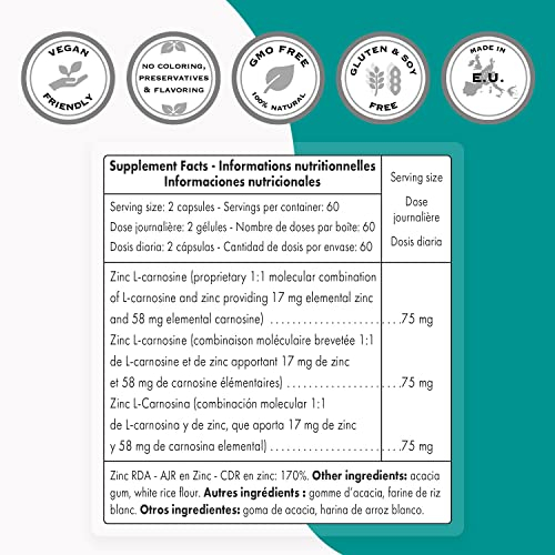 Foto 4 pulgar | Suplemento Supersmart Zinc L-carnosina 75 Mg 120 Cápsulas - Venta Internacional.