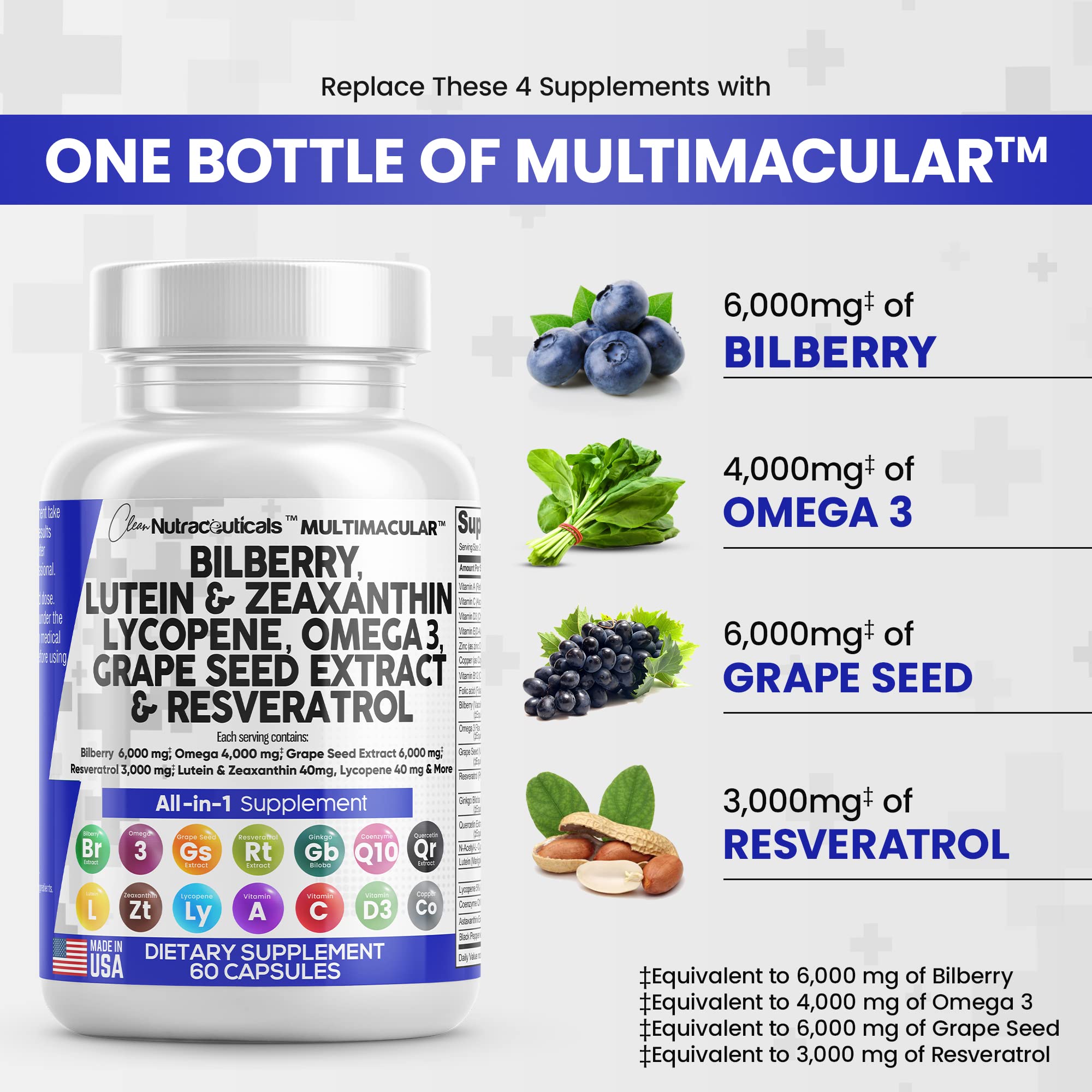 Foto 3 pulgar | Vitaminas Y Nutracéuticos Limpios Para La Salud Ocular, Arándano, 6000 Mg - Venta Internacional.