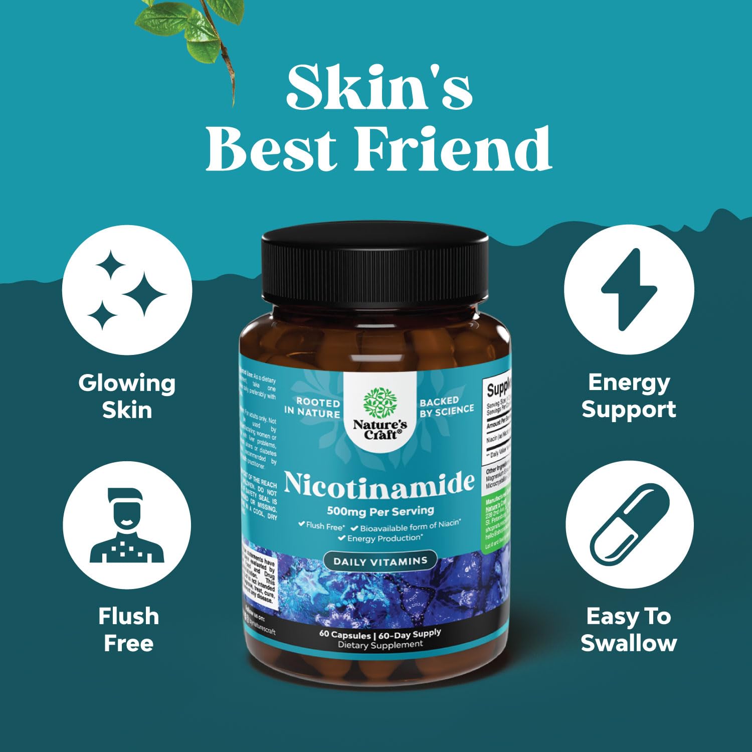 Foto 4 pulgar | Suplemento Natures Craft Con Vitamina B3 Y Nicotinamida, 500 Mg, 60 Cápsulas - Venta Internacional.