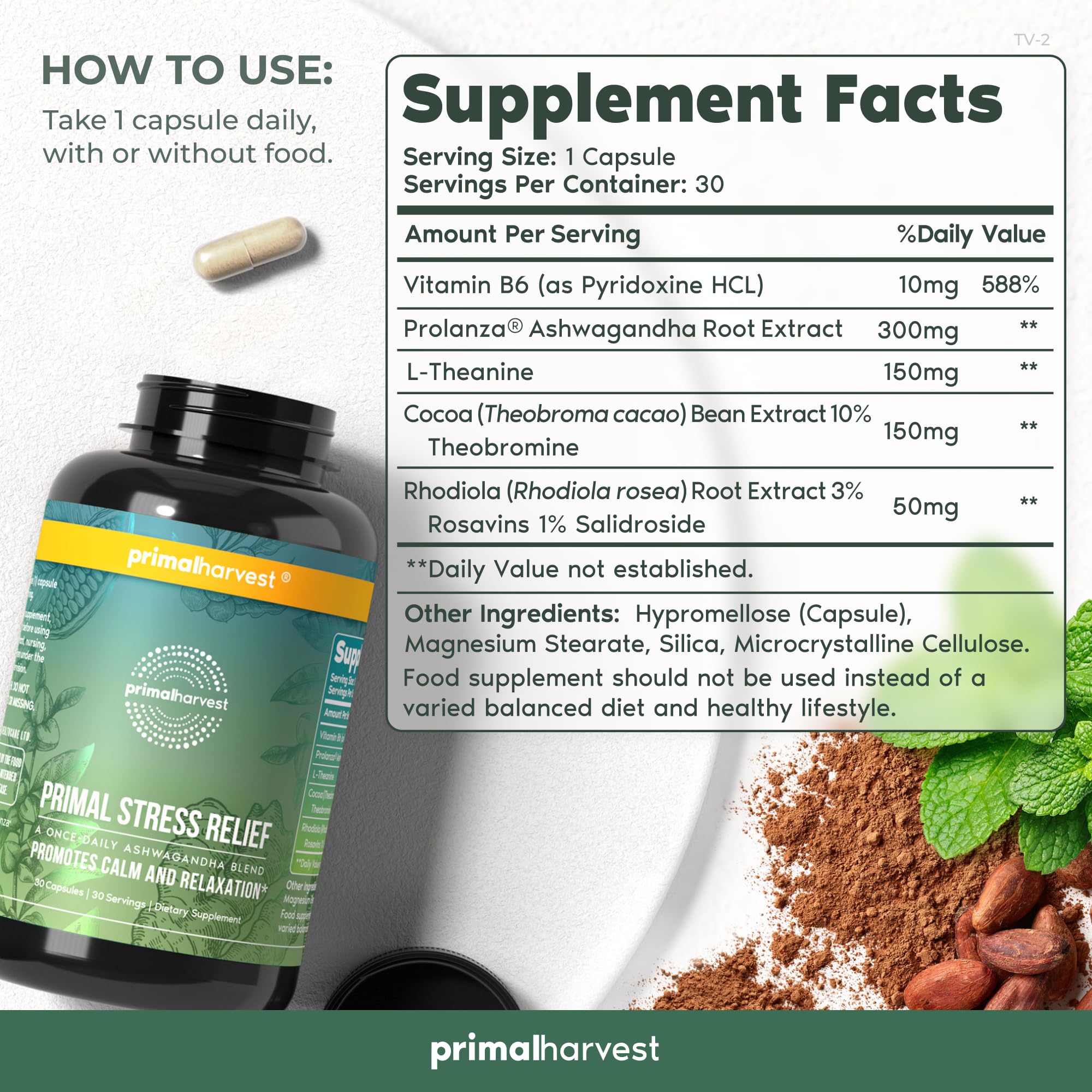 Foto 4 pulgar | Complementa Primal Harvest Stress Relief Con Ashwagandha Extra - Venta Internacional.